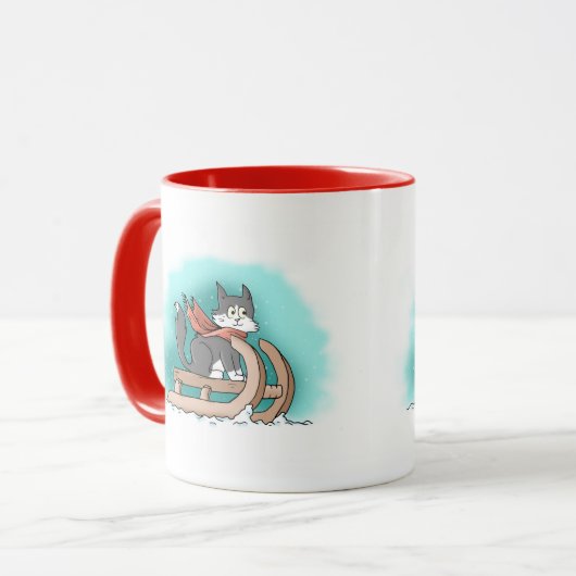 Cheery Winter Cartoon Cat Tasse (Vorderseite Links)