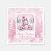 Cheery Winter Forest Pink Snowman Christmas Napkin Serviette (Vorderseite)