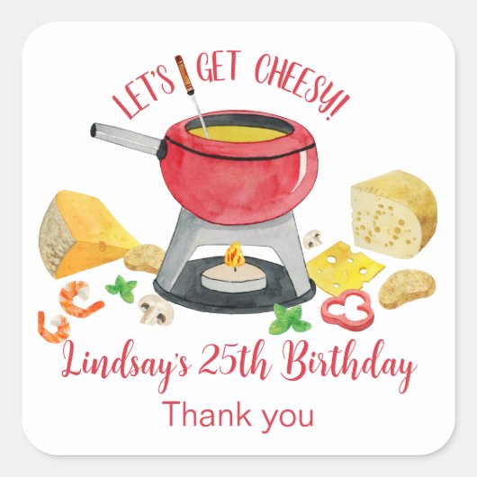 Cheese Fondue Party Quadratischer Aufkleber (Vorderseite)