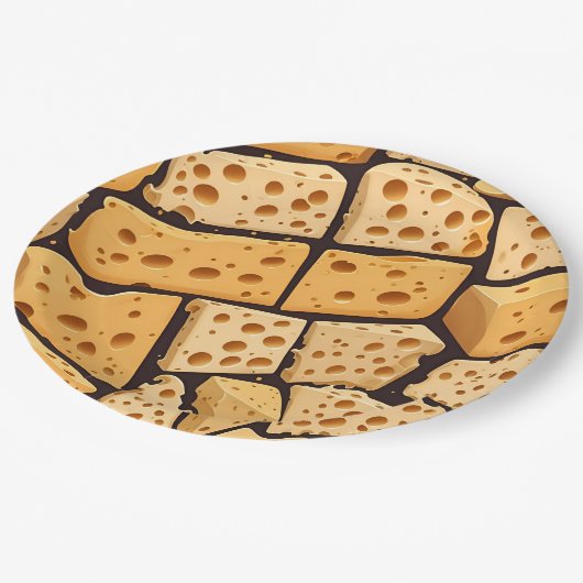 Cheese Pieces With Natural Holes Cute Pattern Pappteller (Schrägansicht)