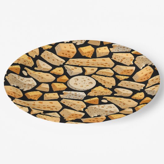 Cheese Pieces With Natural Holes Cute Pattern Pappteller (Schrägansicht)
