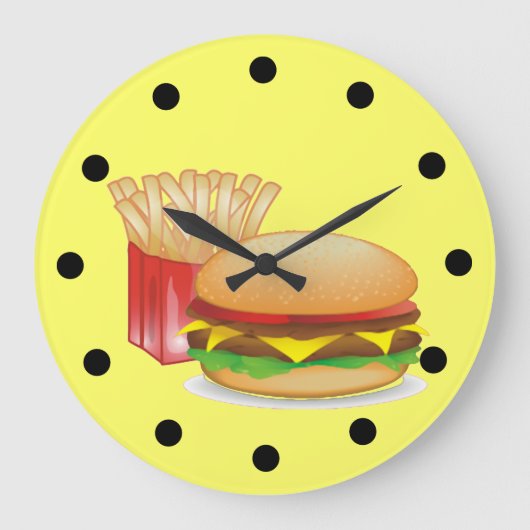 Cheeseburger and Fires Große Wanduhr (Vorderseite)