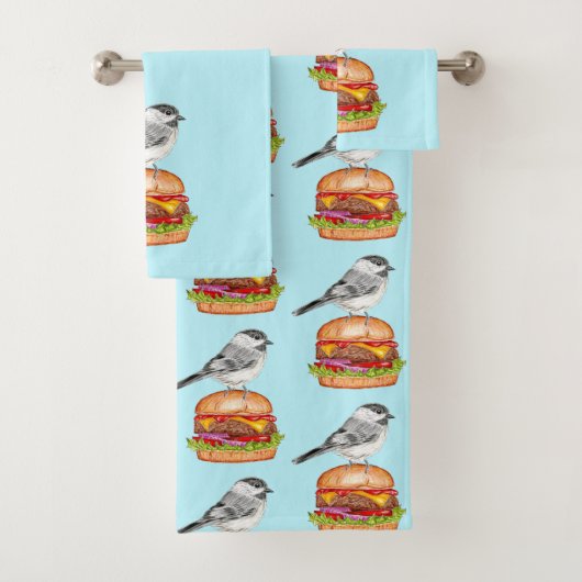 Cheeseburger Bird Black Capped Chickadea Aqua Badhandtuch Set (Insitu)