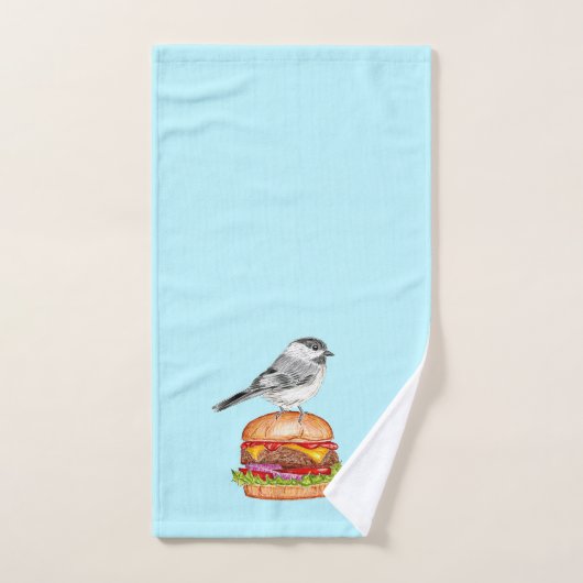 Cheeseburger Bird Black Capped Chickadea Aqua Badhandtuch Set (Handtuch)