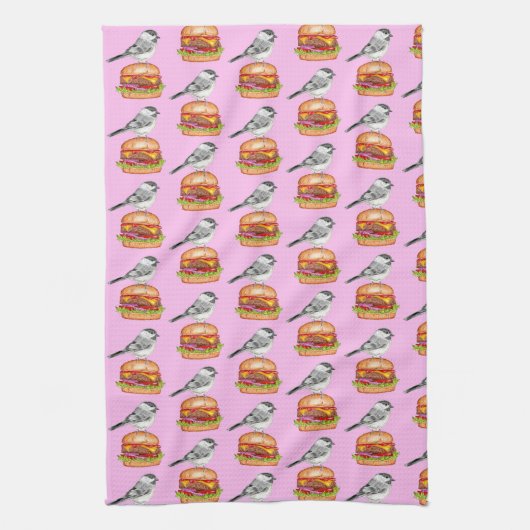 Cheeseburger Bird Black Capped Chickadee Pink Geschirrtuch (Vertikal)