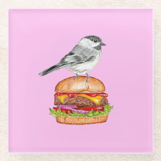 Cheeseburger Bird Black Capped Chickadee Pink Glasuntersetzer (Vorderseite)