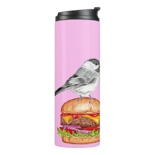 Cheeseburger Bird Black Capped Chickadee Pink Thermosbecher (Nach links gedreht)