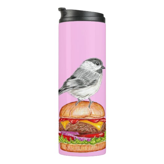 Cheeseburger Bird Black Capped Chickadee Pink Thermosbecher (Nach rechts gedreht)