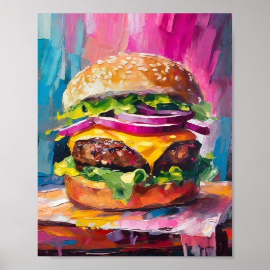 Cheeseburger Bunte Moderne Abstrakte Kunst Poster (Vorne)