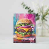 Cheeseburger Bunte Moderne Abstrakte Kunst Postkarte (Stehend Vorderseite)