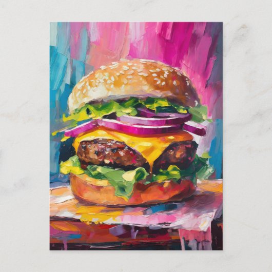 Cheeseburger Bunte Moderne Abstrakte Kunst Postkarte (Vorderseite)
