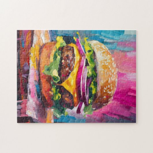 Cheeseburger Bunte Moderne Abstrakte Kunst Puzzle (Horizontal)