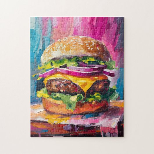 Cheeseburger Bunte Moderne Abstrakte Kunst Puzzle (Vertikal)