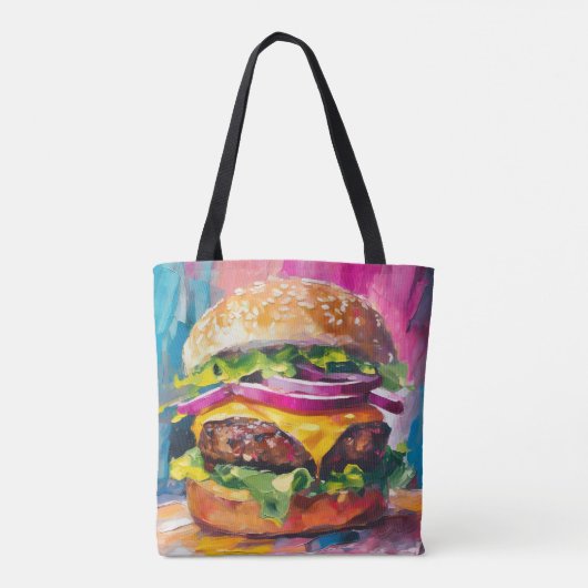 Cheeseburger Bunte Moderne Abstrakte Kunst Tasche (Rückseite)