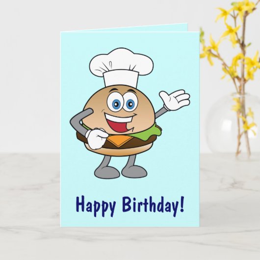 Cheeseburger Cartoon Happy Birthday Karte (Gelbe Blume)