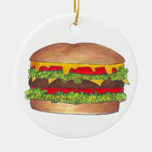 Cheeseburger Cookout Picnic Hamburger Burger Keramik Ornament