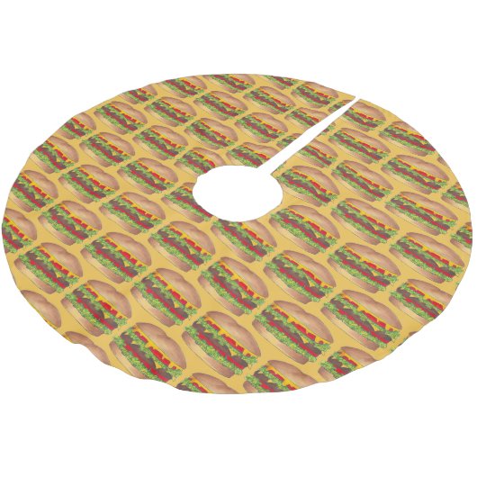 Cheeseburger Cookout Picnic Hamburger Burger Polyester Weihnachtsbaumdecke (Schrägansicht)
