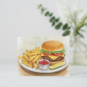 Cheeseburger French Fries Pickles Postcard Postkarte (Stehend Vorderseite)