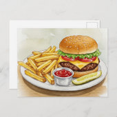 Cheeseburger French Fries Pickles Postcard Postkarte (Vorne/Hinten)