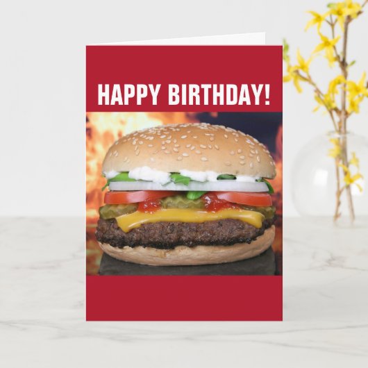 CHEESEBURGER FUNNY BIRTHDAY CARD KARTE (Gelbe Blume)