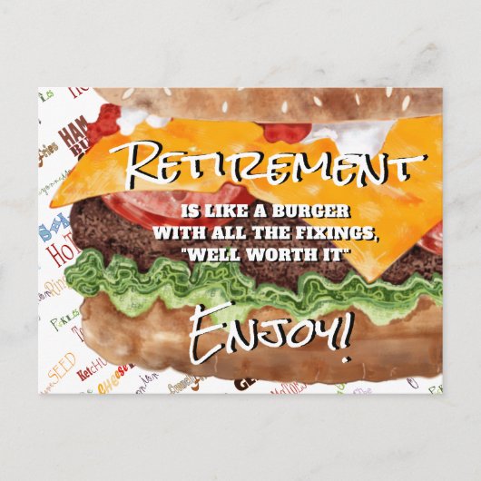 Cheeseburger Funny Retirement Postkarte (Vorderseite)