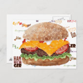 Cheeseburger GRILLEN Grill Fast Food Postkarte (Vorne/Hinten)