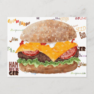 Cheeseburger GRILLEN Grill Fast Food Postkarte