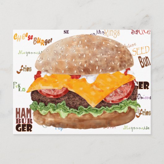 Cheeseburger GRILLEN Grill Fast Food Postkarte (Vorderseite)