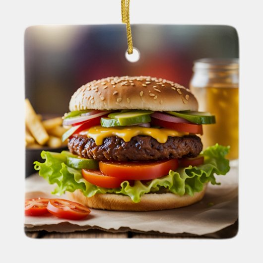 Cheeseburger Keramikornament (Vorderseite)