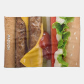 Cheeseburger mit eigenem Namen Geschirrtuch (Horizontal)