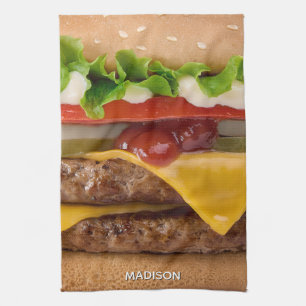 Cheeseburger mit eigenem Namen Geschirrtuch