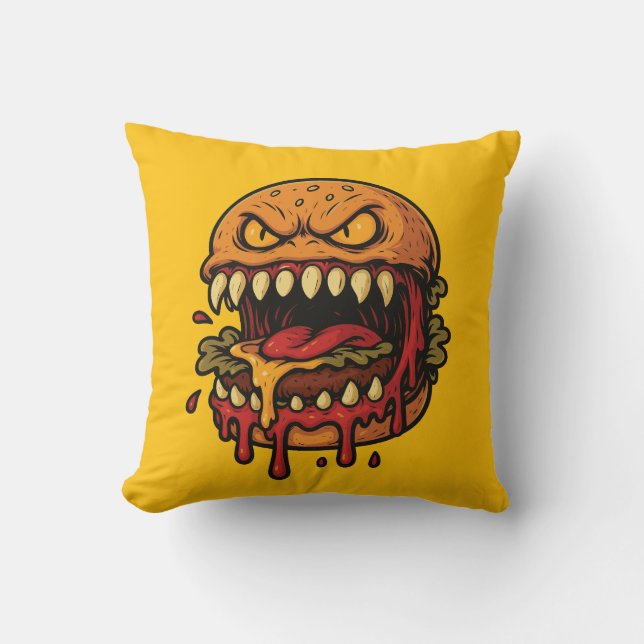 Cheeseburger-Monster gelb Kissen (Vorderseite)