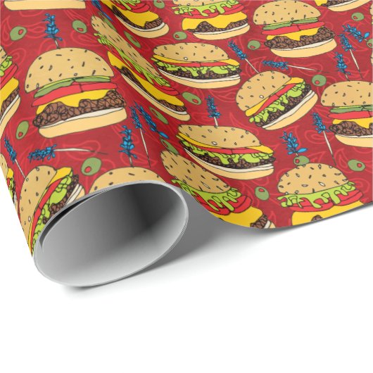 Cheeseburger-Muster Rot Geschenkpapier (Rolleneckpunkt)