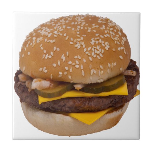 Cheeseburger On Sesame Seed Bun Fliese (Vorderseite)