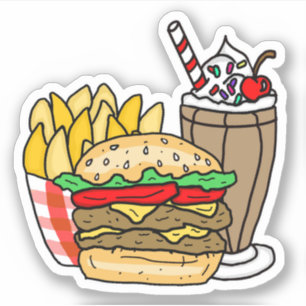 Cheeseburger Pommes frites und Schokoladen-Milchsh Aufkleber