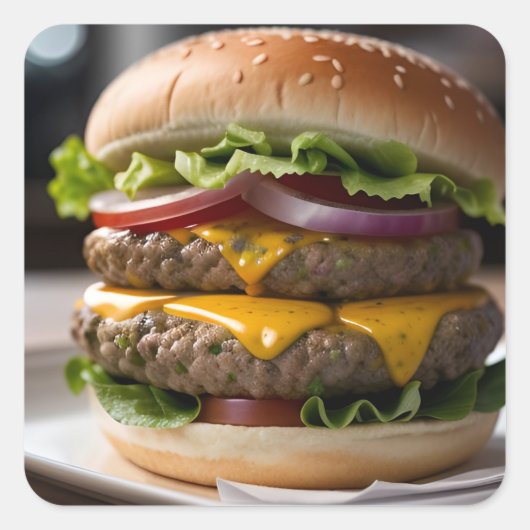 Cheeseburger Quadratischer Aufkleber (Vorderseite)
