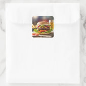 Cheeseburger Quadratischer Aufkleber (Tasche)