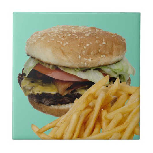Cheeseburger und Fries Fliese (Vorderseite)