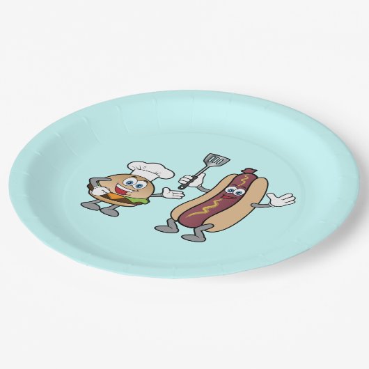 Cheeseburger-und Hotdog-Party-Teller Koch-Heraus Pappteller (Schrägansicht)