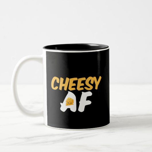Cheesy AF Funny und Niedlicher Käsevorsprung Zweifarbige Tasse (Links)