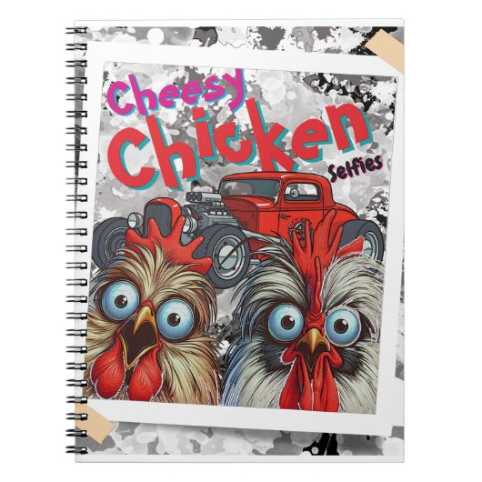"Cheesy Chicken Selfies" Hot Rod Spiral Notebook Notizblock (Vorderseite)