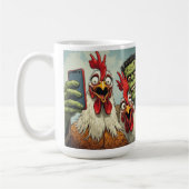 "Cheesy Chickens Posen With Frankenstein" Kaffeetasse (Links)