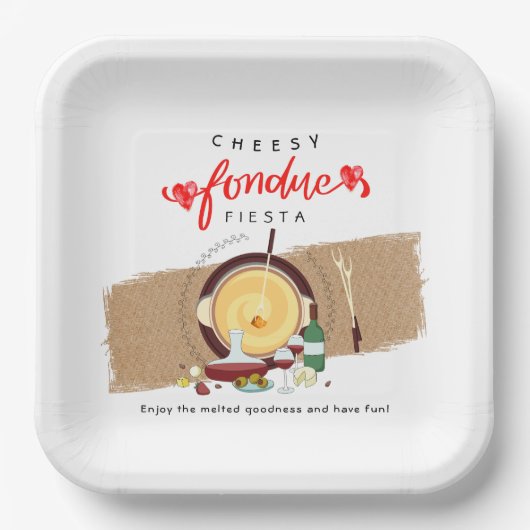 Cheesy Fondue Fiesta Hearts Pot Fondue Party Pappteller (Vorderseite)