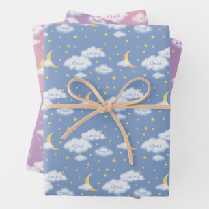 Cheesy Moon & Stars Fluffy Clouds personalizable Geschenkpapier Set