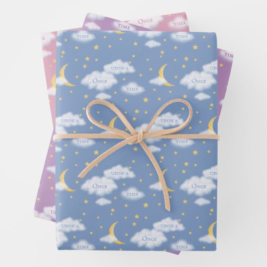 Cheesy Moon & Stars Fluffy Clouds personalizable Geschenkpapier Set (Beispiel)