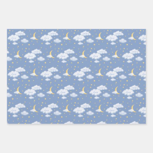 Cheesy Moon & Stars Fluffy Clouds personalizable Geschenkpapier Set (Vorderseite)