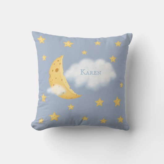 Cheesy Moon & Stars Personalisiert Fluffy Cloud Bl Kissen (Vorderseite)