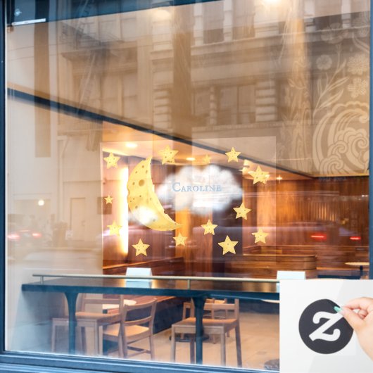 Cheesy Moon & Stars Personalisiert Fluffy Cloud Ki Fensteraufkleber (Café-Fenster)