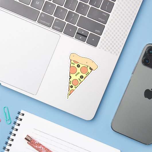 Cheesy Pizza Slice Sticker (Laptop mit iPhone)