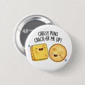 Cheesy Puns Crack-er Me Up Funny Cheese Puff Button (Vorne & Hinten)
